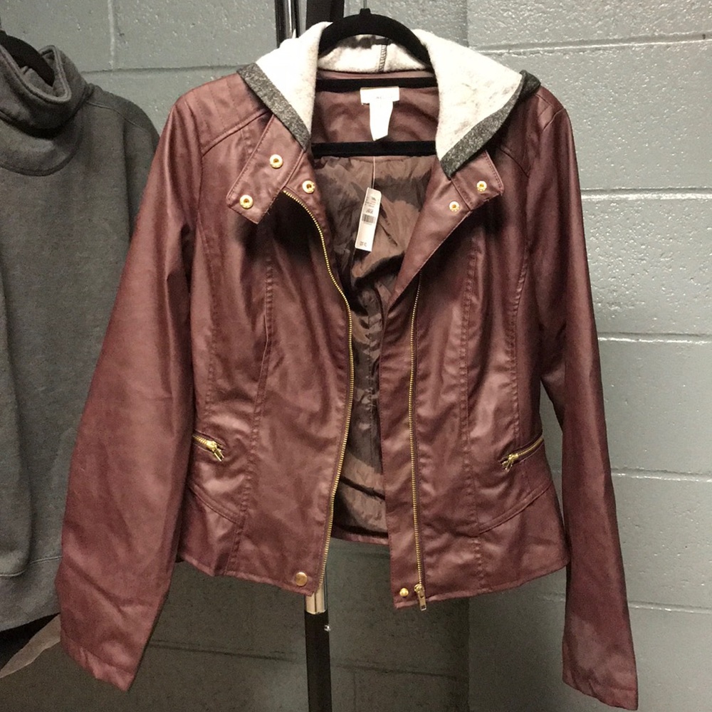 Red/brown faux leather jacket